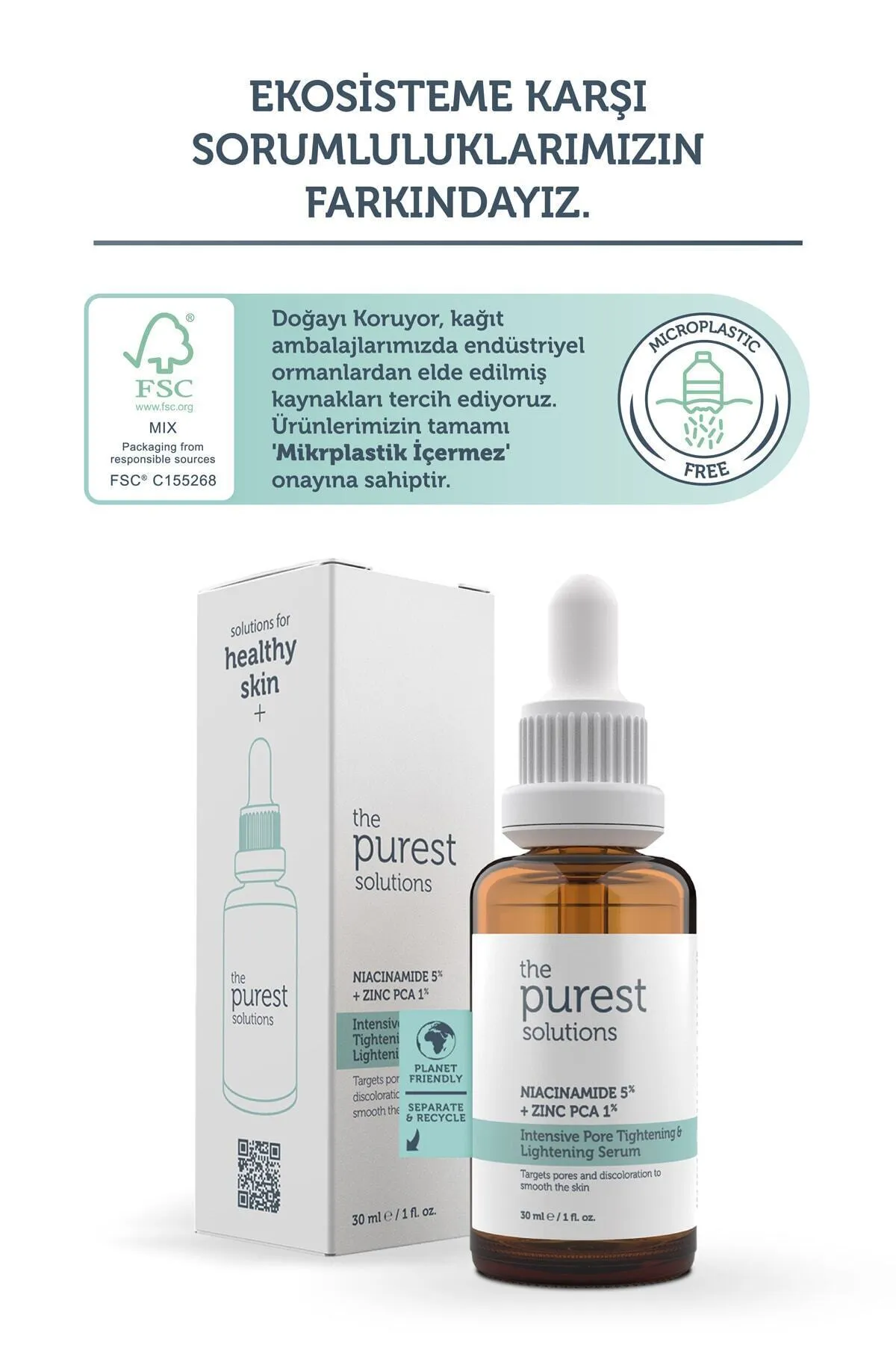 سيروم نياسيناميد المضاد للبثور والرؤوس السوداء والتحكم بالمسام من The Purest Solutions 30 مل (نياسيناميد 5% وزنك بي سي إيه 1%)