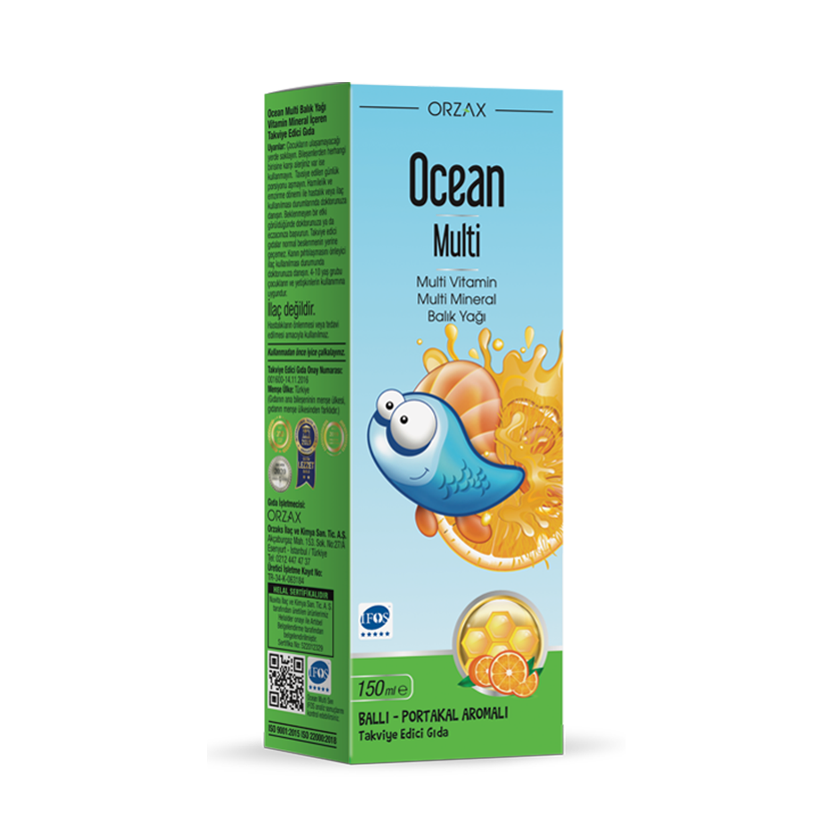 شراب زيت السمك ocean multi بطعم العسل والبرتقال 150 مل!